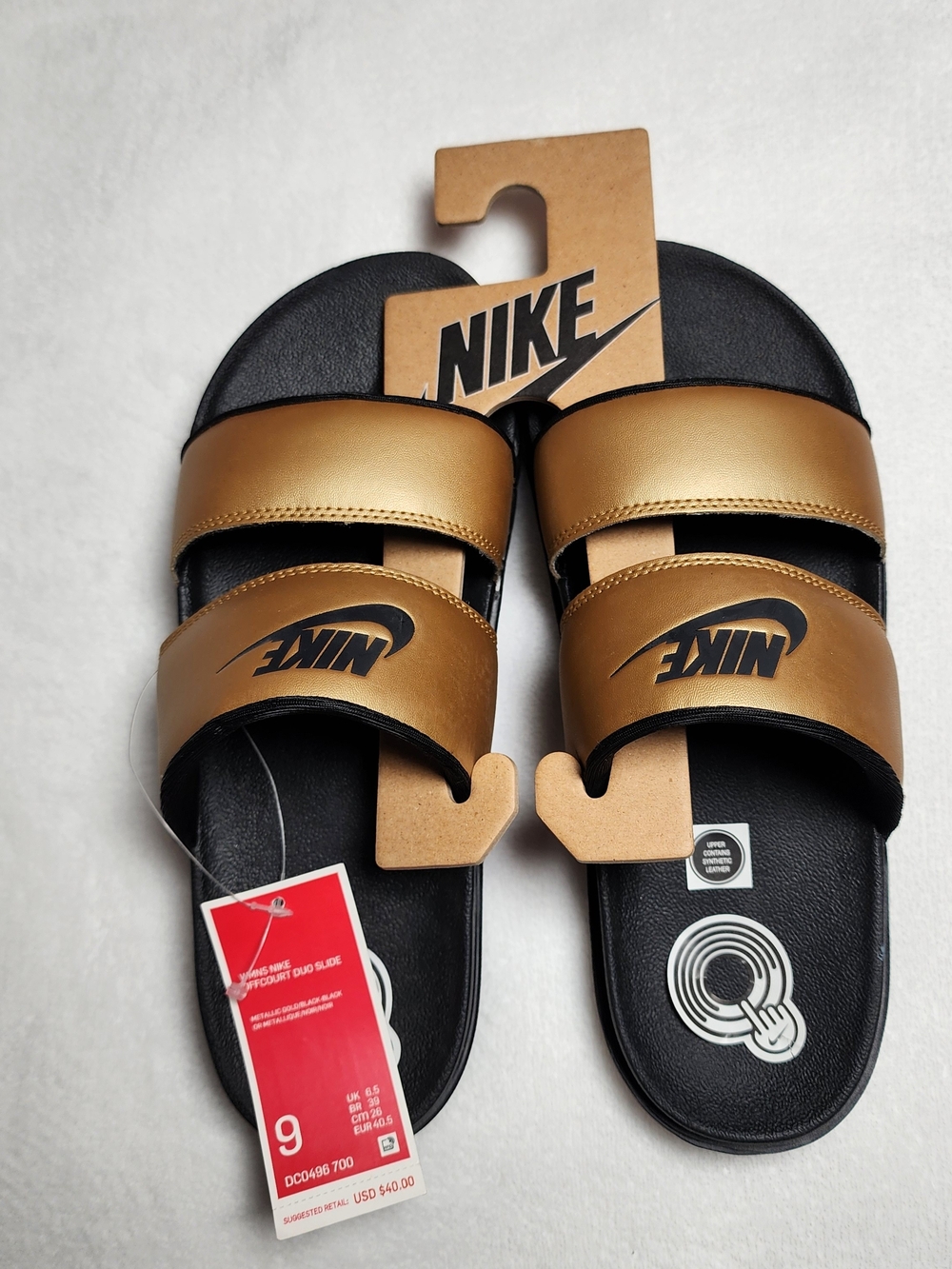 Nike Women's Offcourt Duo Slide Metallic Gold Black Athleisure Sandal